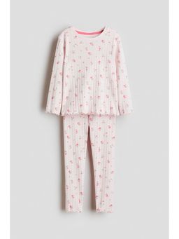 H&M - Girls Multi-Color Ribbed Cotton Pyjamas With Top