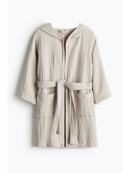 H&M - Unisex Beige Muslin Dressing Gown With Belt