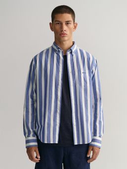 GANT - Men Blue Regular Untucked Wide Broadcloth Stripe Button Down Shirt