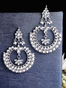 Karatcart - Oxidised Silver Kundan Chandbali Earrings