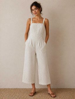Scoup - Off White Cotton Stripe Jumpsuit