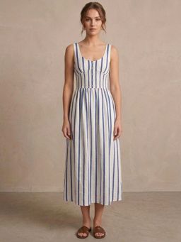 Scoup - White Cotton Stripe Midi Dress