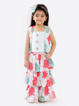 FREE SPARROW - Floral Print Layered-Sharara, Embellished Bustier & Jacket (Set of 3)