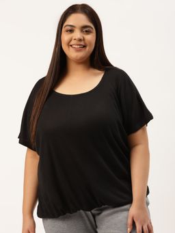theRebelinme - Plus Size Womens Black Cotton Knitted Blouson Top