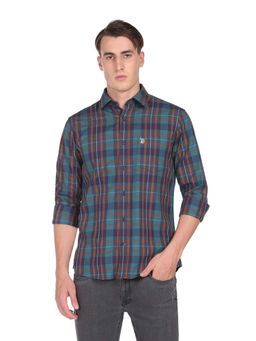 U.S. POLO ASSN. - Men Green Premium Cotton Madras Check Casual Shirt