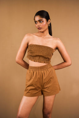 Urban Suburban - Brown Smocked Crop Tube Top