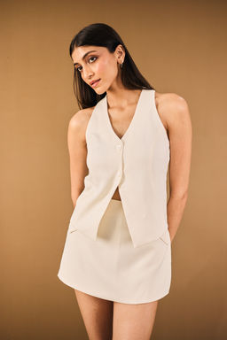 Urban Suburban - White Button Down Vest Top