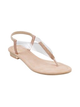 Metro - Womens Rose Gold Flat SandalsMetro Embellished-sequined Rose-gold Sandals
