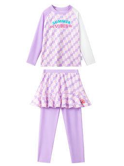 Little Surprise Box - Purple Printed T-Shirt, Pant with Skirt & Wash Bag (Set of 3)