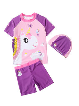 Little Surprise Box - Purple Printed T-Shirt, Shorts and Cap with Wash Bag (Set of 4)