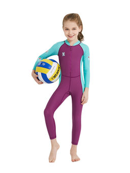 Little Surprise Box - Purple Mint Quote Full Sleeves Kids Swimsuit with Bag