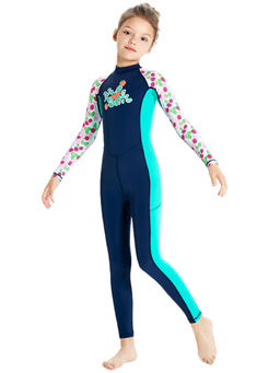 Little Surprise Box - Full Length Dive Navy Blue Strawberry Printed Kids Swimsuit with Bag