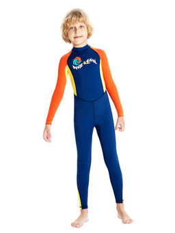 Little Surprise Box - Full Length Dive Navy Blue Printed Kids Swimsuit with Bag