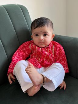 Vastramay - Boys Red Cotton Bandhani Kurta With Pyjama
