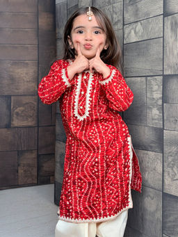 Vastramay - Girls Traditional Red Bandhani Kurta With Salwar