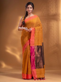 Arhi - Yellow Pure Cotton Woven Design Soft Saree with Zari Pallu