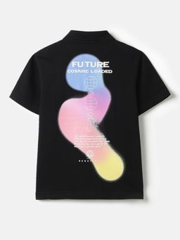 United Colors of Benetton - Black Relaxed Fit Graphic Printed Polo T-shirt