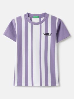 United Colors of Benetton - Lavender Regular Fit Round Neck Striped T-shirt