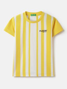 United Colors of Benetton - Yellow Regular Fit Round Neck Striped T-shirt
