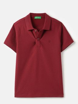 United Colors of Benetton - Maroon Regular Fit Self Design Polo T-shirt