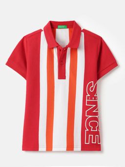 United Colors of Benetton - Red Regular Fit Striped Polo T-shirt