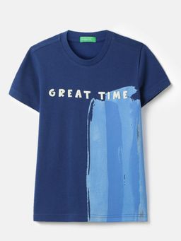 United Colors of Benetton - Blue Regular Fit Round Neck Typography Printed T-shirt