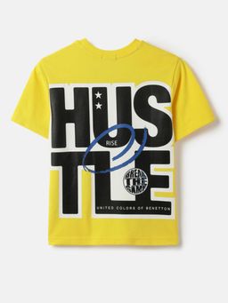 United Colors of Benetton - Yellow Relaxed Fit Round Neck Typography Printed T-shirt