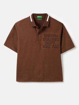 United Colors of Benetton - Brown Regular Fit Typography Polo T-shirt