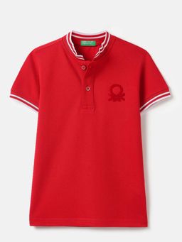 United Colors of Benetton - Red Regular Fit High Neck Solid T-shirt