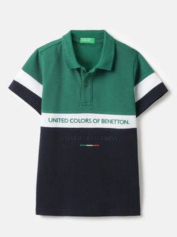 United Colors of Benetton - Teal Regular Fit Colorblocked Polo Shirt