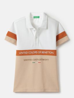 United Colors of Benetton - White Regular Fit Colorblocked Polo T-shirt