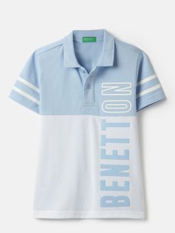 United Colors of Benetton - Blue Regular Fit Typography Printed Polo T-shirt