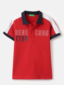 United Colors of Benetton - Red Regular Fit Typography Printed Polo T-shirt