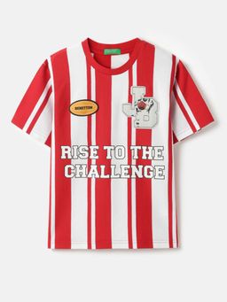 United Colors of Benetton - Red Relaxed Fit Round Neck Striped T-shirt