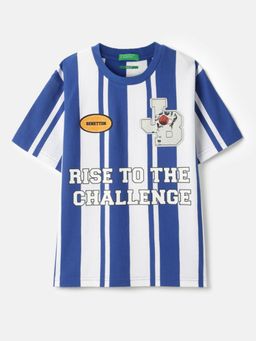 United Colors of Benetton - Blue Relaxed Fit Round Neck Striped T-shirt