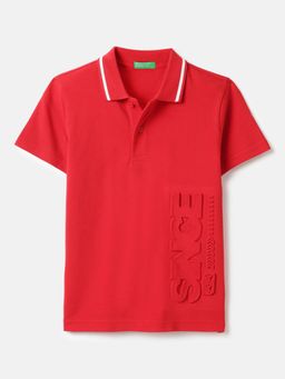 United Colors of Benetton - Red Relaxed Fit Typography Polo T-shirt