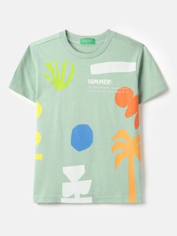 United Colors of Benetton - Green Regular Fit Round Neck Typography Printed T-shirt