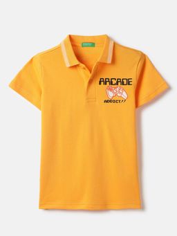 United Colors of Benetton - Orange Regular Fit Typography Printed Polo T-shirt