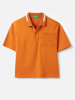 United Colors of Benetton - Orange Boxy Fit Typography Polo T-shirt