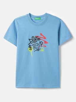 United Colors of Benetton - Blue Regular Fit Round Neck Typography Printed T-shirt