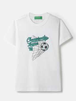 United Colors of Benetton - White Regular Fit Round Neck Typography Printed T-shirt