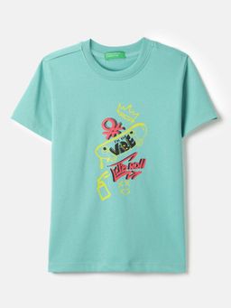 United Colors of Benetton - Green Regular Fit Round Neck Typography Printed T-shirt