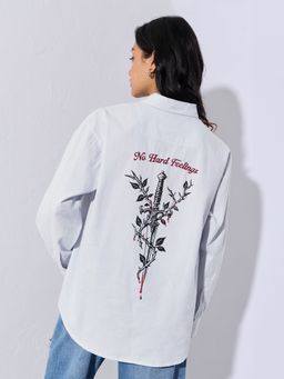 The Souled Store - Women Statement: No Hard Feelings White Oversized Shirt