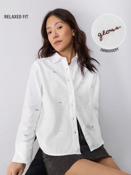 The Souled Store - Women Originals: Aura White Relaxed Shirt