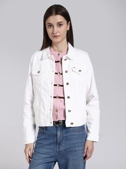 Tommy Hilfiger - Women White Slim Fit Cotton Spread Collar Denim Jacket