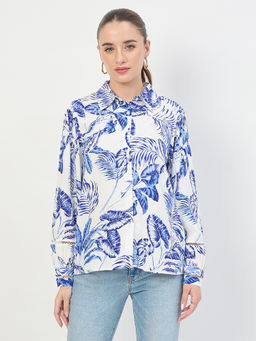 Madame - Women White Printed Rayon Full Sleeve Shirt