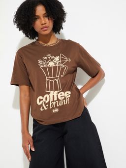 max - Women Brown Printed Relaxed Fit T-shirt