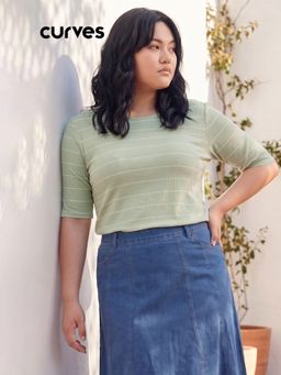 max - Women Green Striped T-shirt