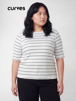 max - Women White Striped T-shirt