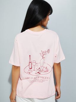 max - Women Pink Printed Relaxed Fit T-shirt